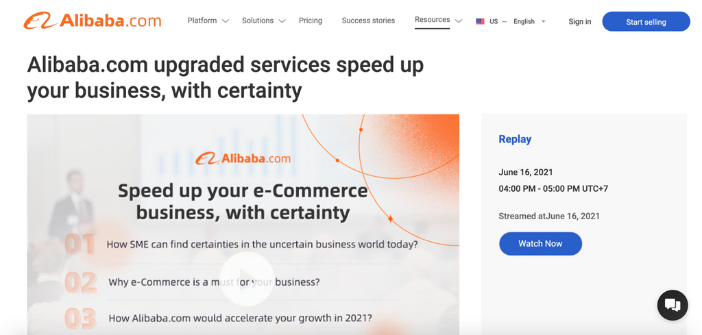 Alibaba Webinar Landing Page