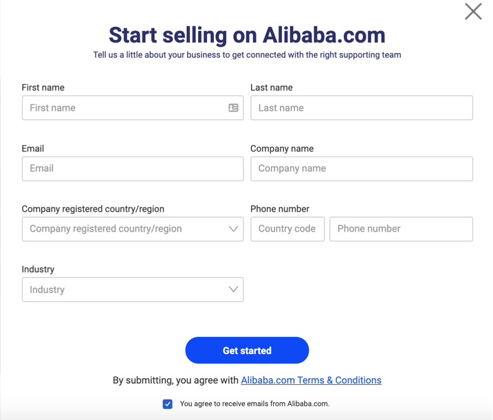 Alibaba webinar registration form is short and sweet