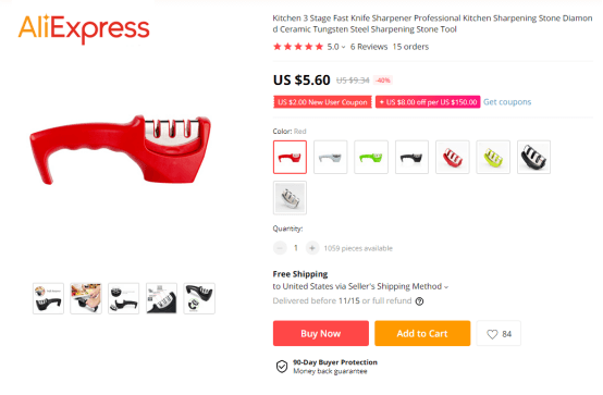 Aliexpress product listing