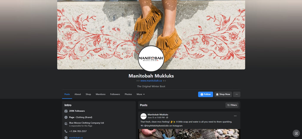 Manitobah Mukluks Shopify Facebook Store