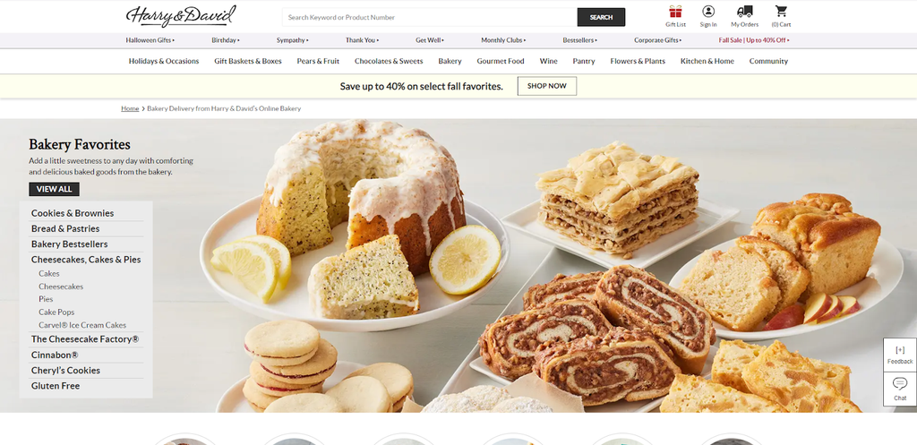 Screenshot of Harry & David -- a purely online-based bake shop