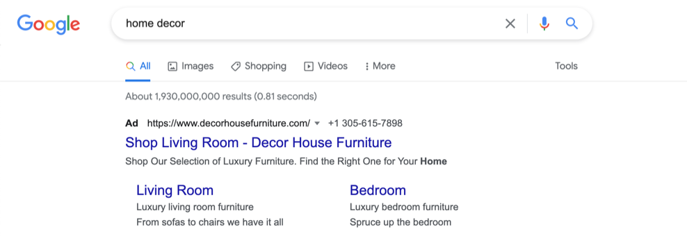 Decor House Furniture google ads