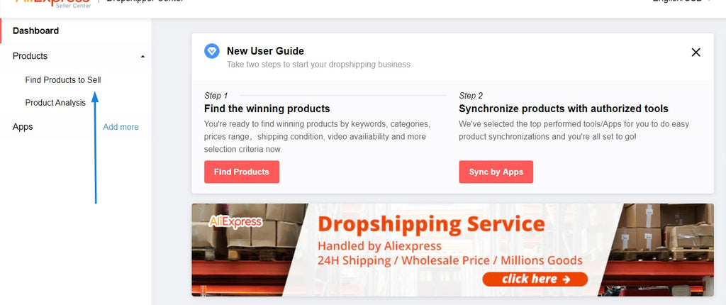 Find products to sell in Aliexpress Dropshipping Center