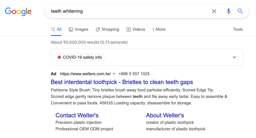 Welters google ad