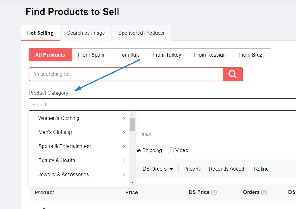 Search Hot Selling Products in Aliexpress Dropshipping Center