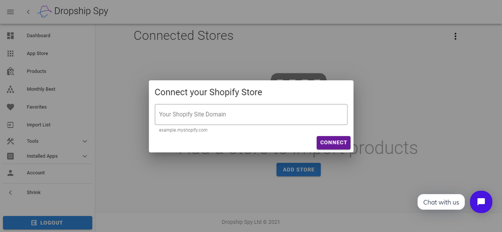 connect dropship spy with shopify connect