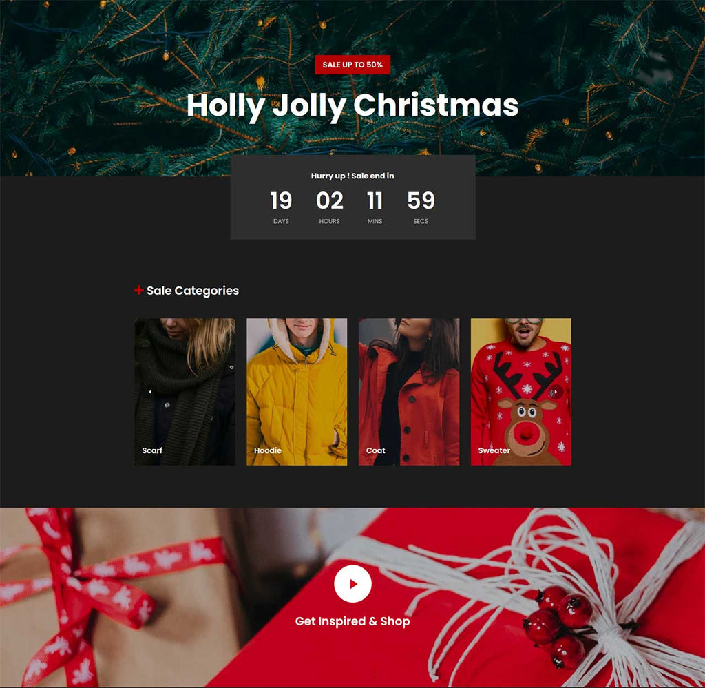 A sale promotion page with a Christmas design