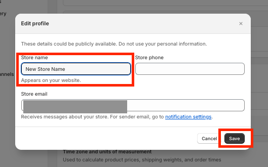 Edit and save your new store name.