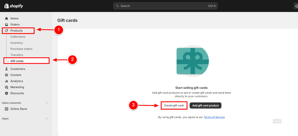 Create a gift card from your Shopify admin
