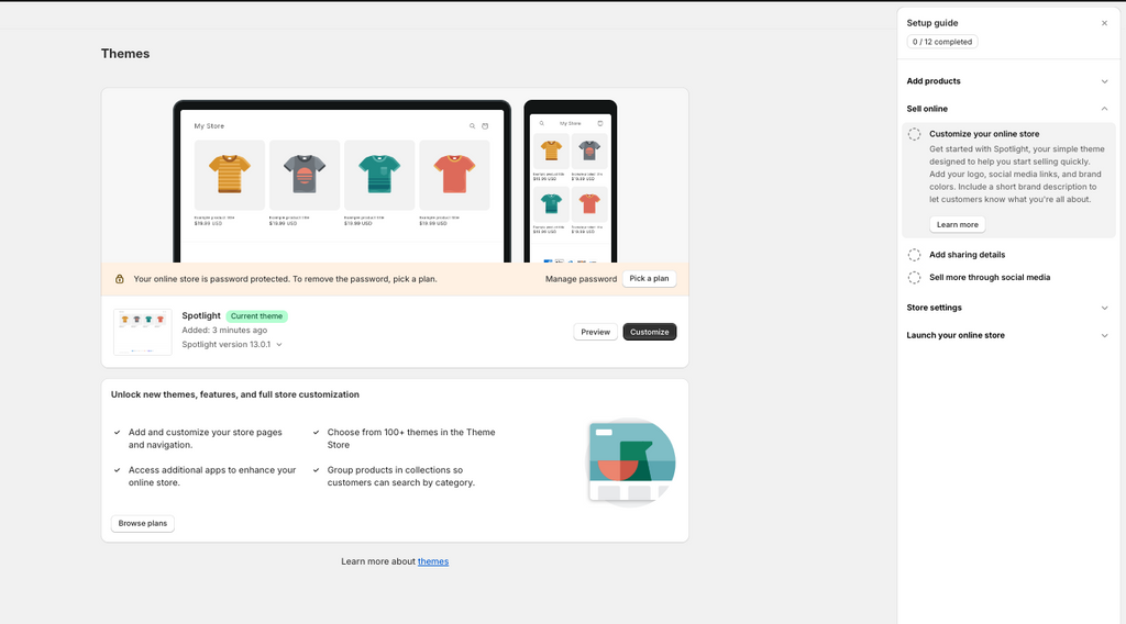 Spotlight theme is the default theme on Shopify Starter plan.