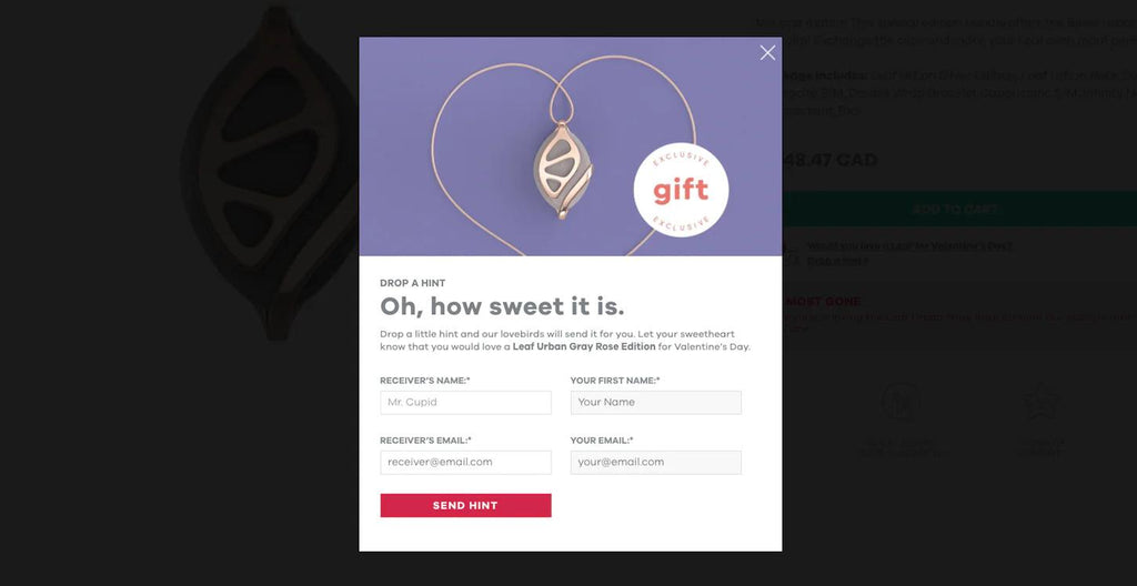 BellaBeat's Valentine pop-up banner