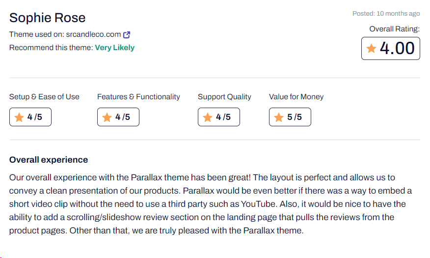 customer review Parallax theme