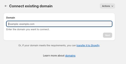Connect existing domain to Shopify.