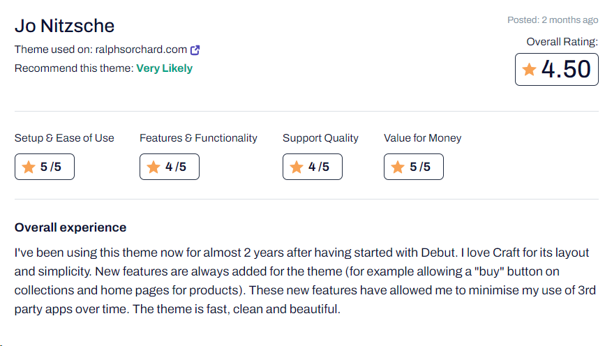 Customer review Craft theme