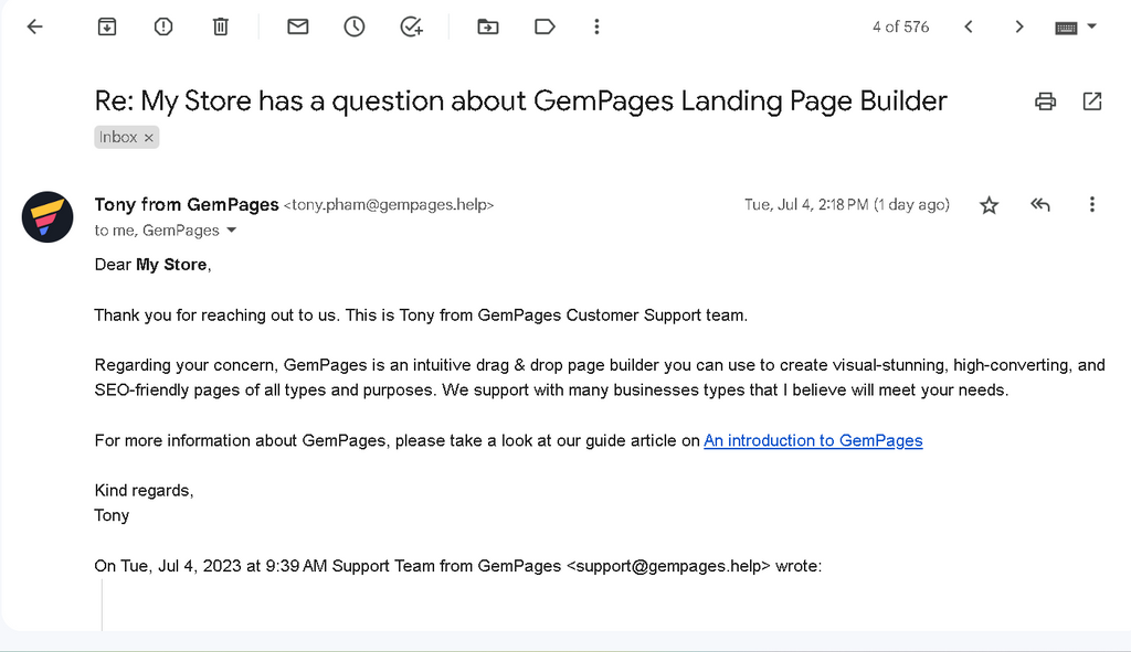 Gempages email support
