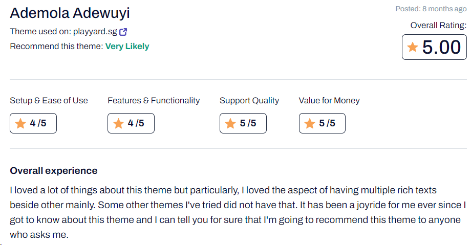 customer review Envy theme