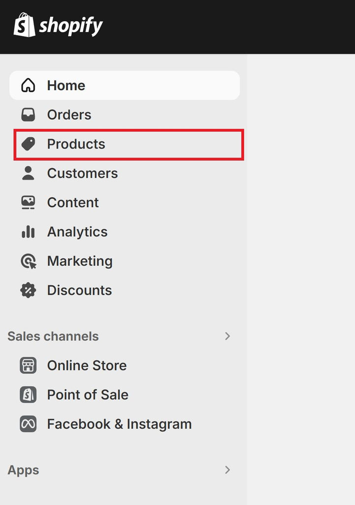 Products Tab Shopify Admin Panel