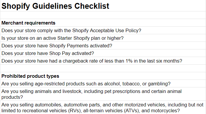 shopify checklist