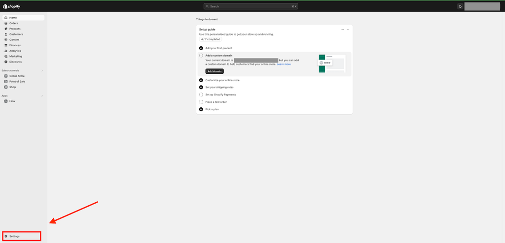 Go to Shopify settings.