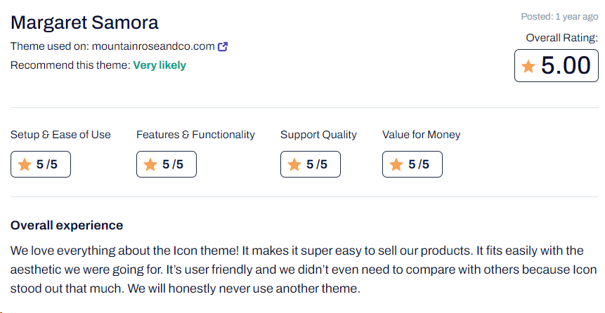 customer review for the icon theme