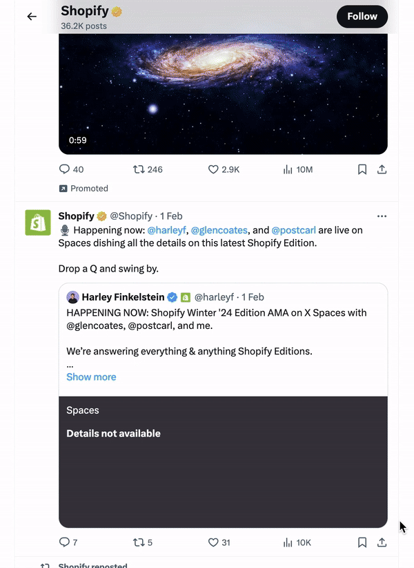 Shopify's twitter channel.