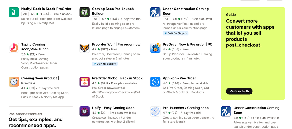 Shopify App store has over 200 applications that can help you create a coming soon page.