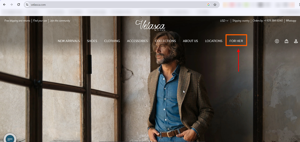 To access Velasca Women, click on the For Her menu