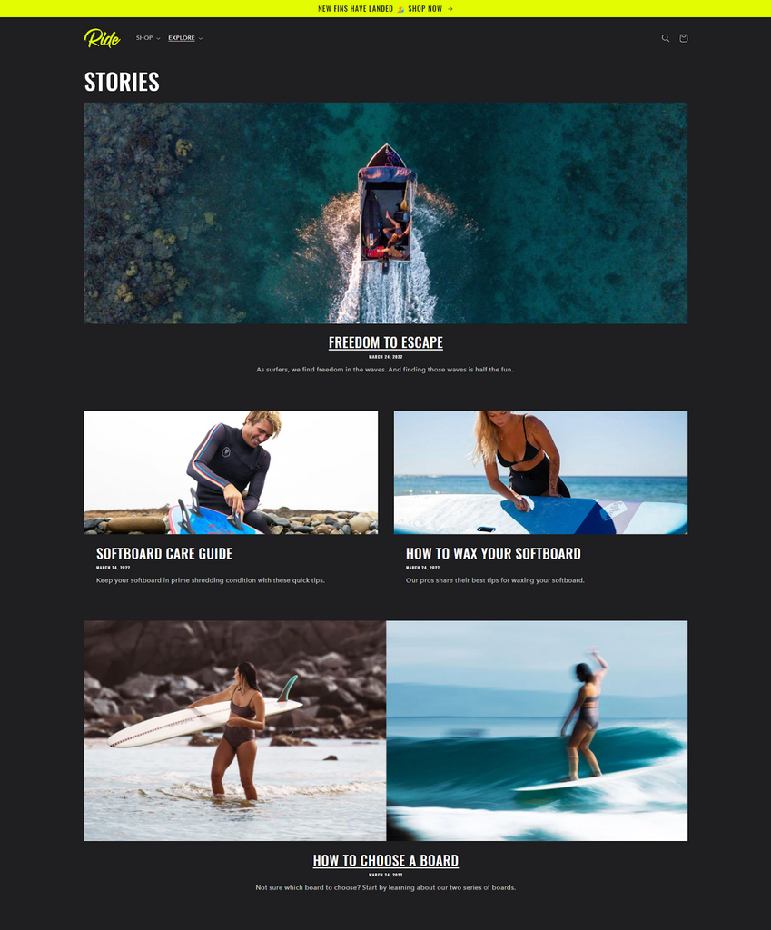 Free best Shopify blog themes: Ride