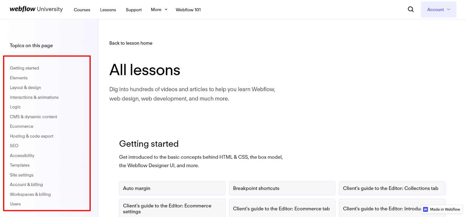 Webflow Univeristy -- All Lessons