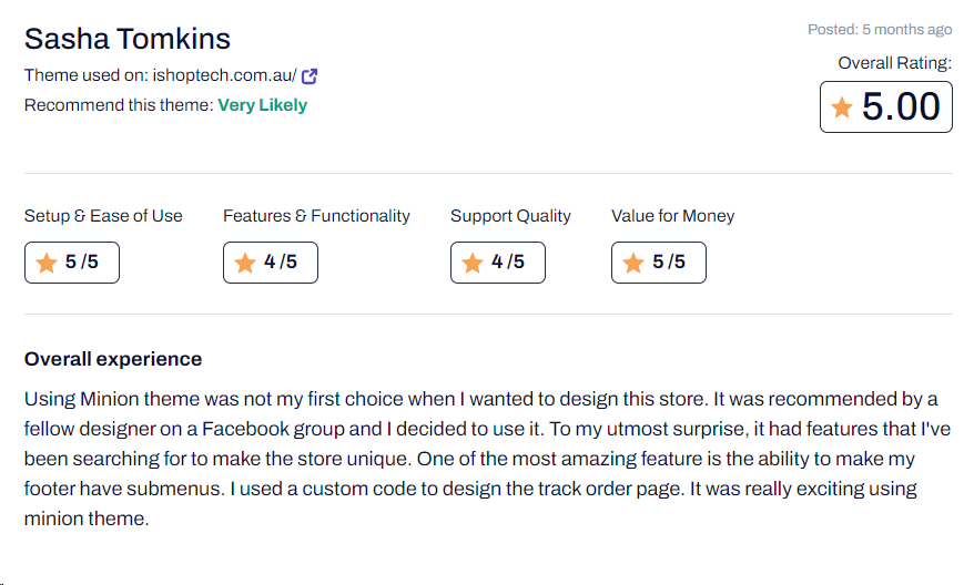 customer review Minion theme