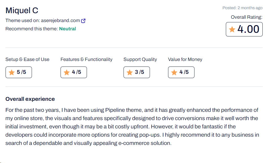 customer review Pipeline theme