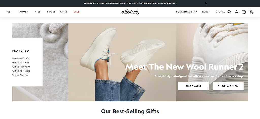 Shopify multiples websites example: Allbirds