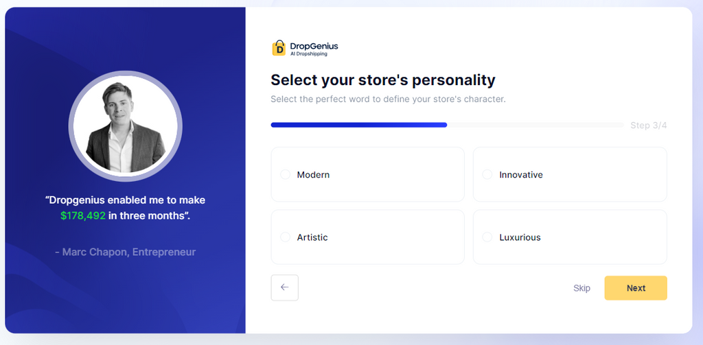 Select the store personality Dropgenius