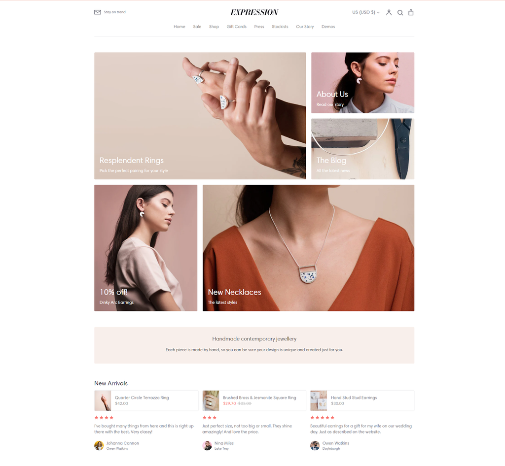 Expression Shopify jewelry theme