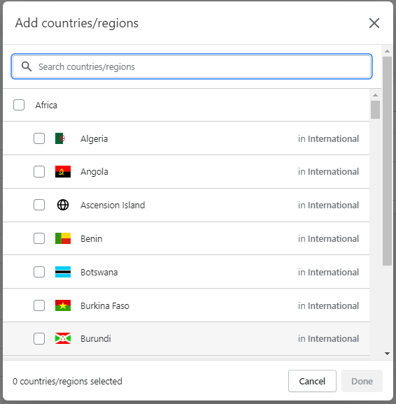 List of countries/ regions