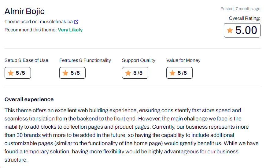 customer review Warehouse Theme