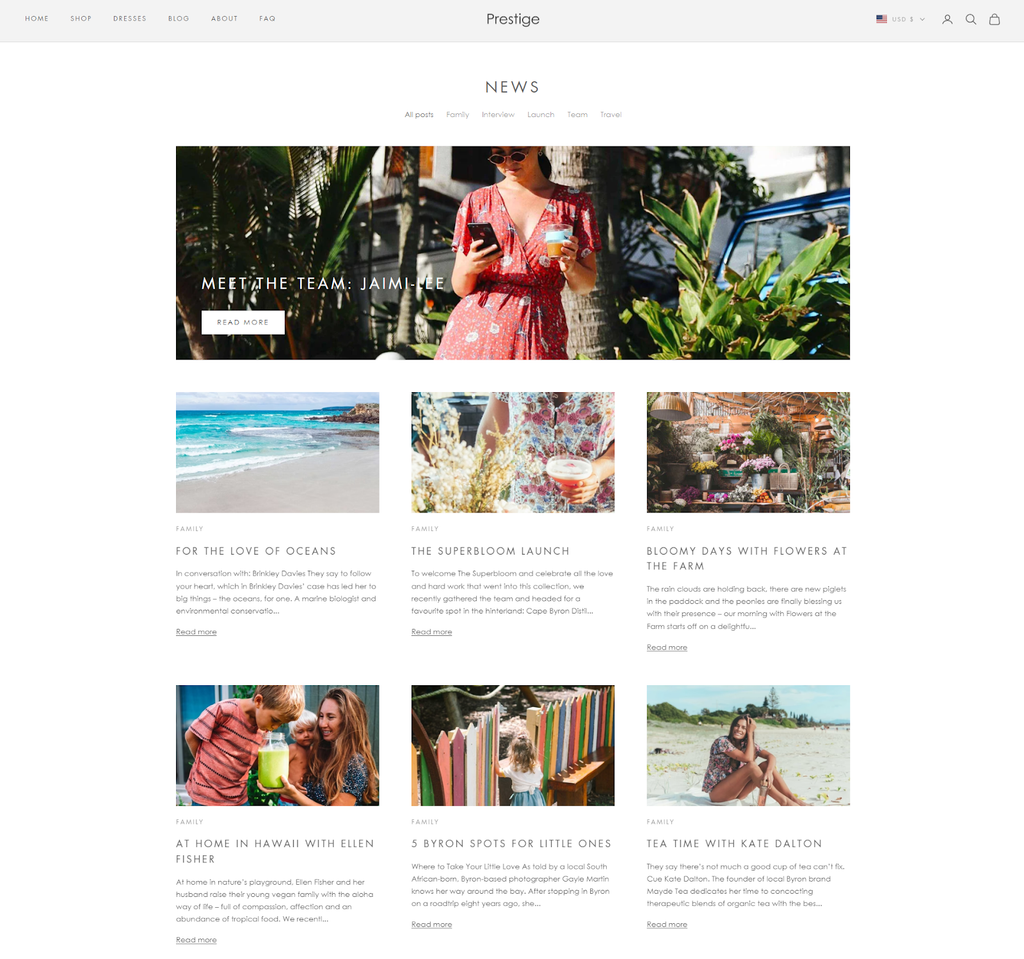 Prestige Shopify blog theme