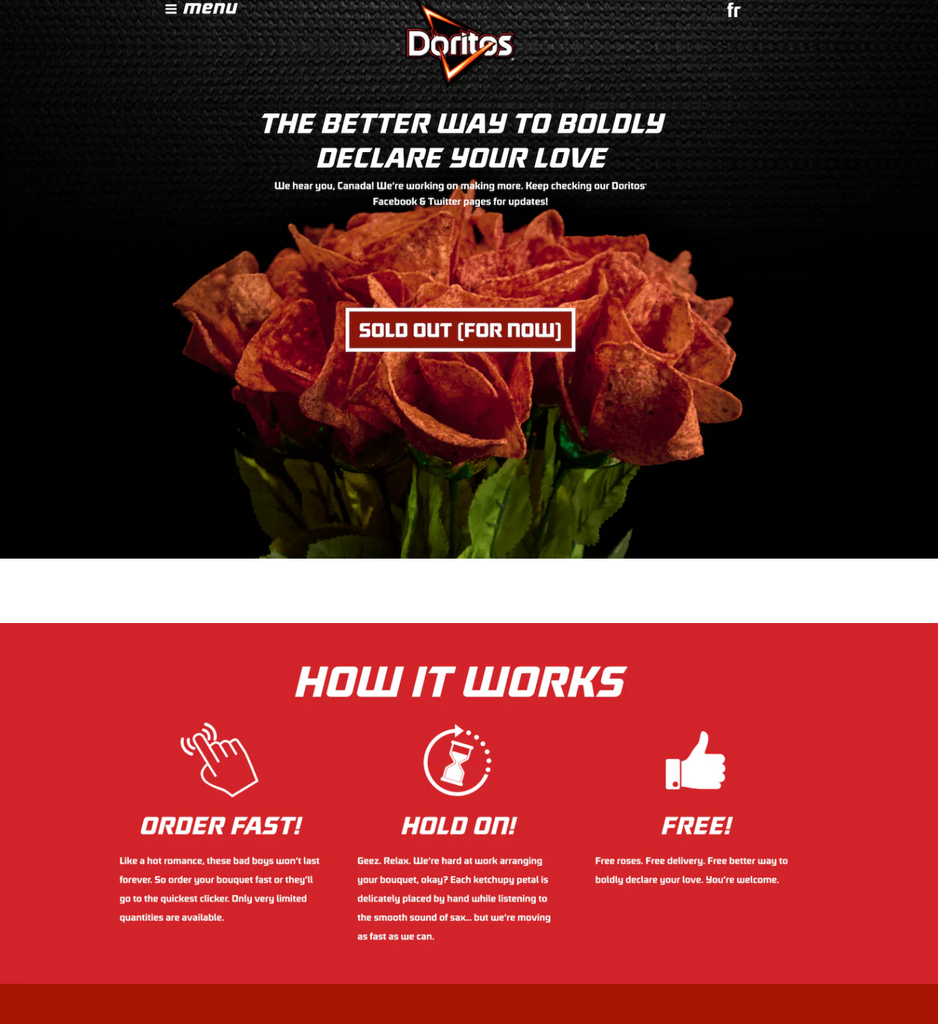 The Tasty Rewards' Valentine's Day campaign showcased a graphic of a rose bouquet made of Doritos