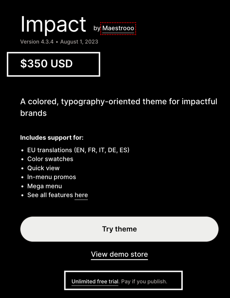 impact theme pricing