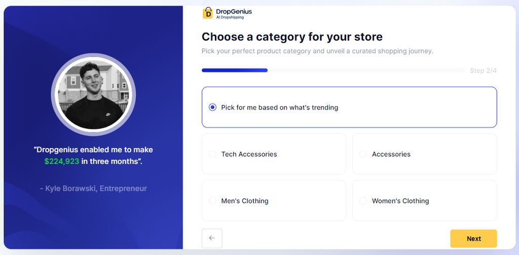 Choose a product category Dropgenius