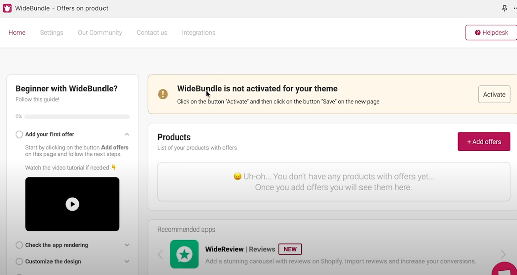 Screenshot of widebundle’s interface