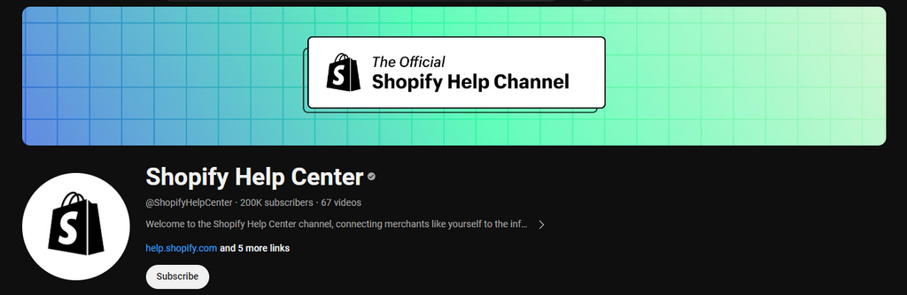 Shopify Youtube channel for help center