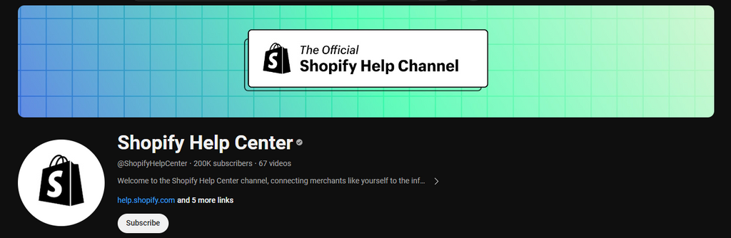 ヘルプセンターのShopify YouTubeチャンネル