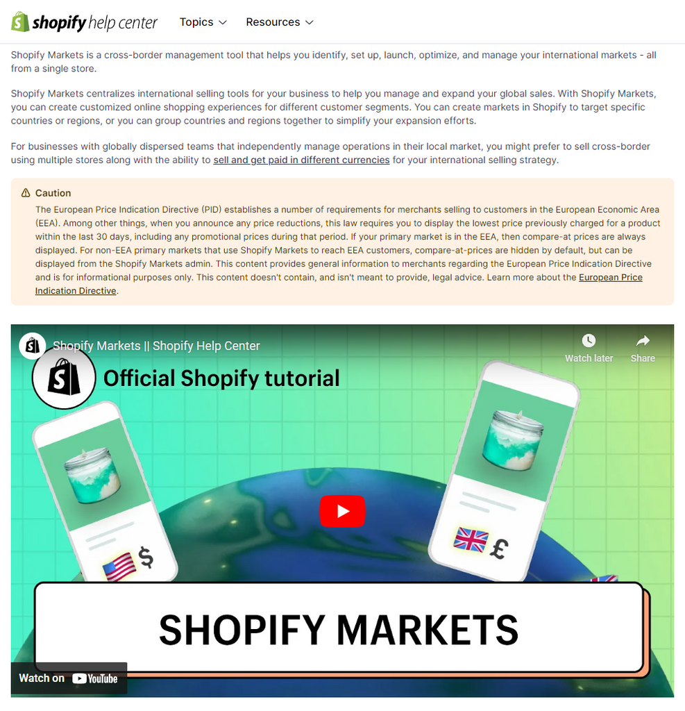 The succeeding page discusses everything about Shopify markets