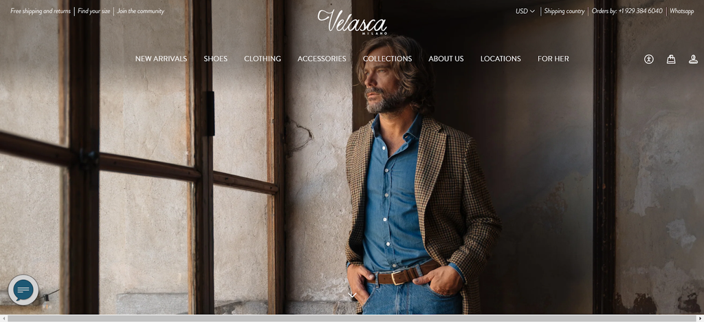 Shopify multistore example: Velasca's homepage for male customers
