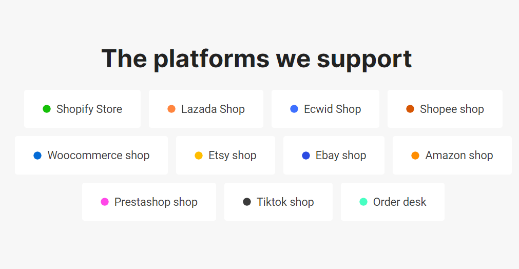 Supported platforms on Sup Dropshipping