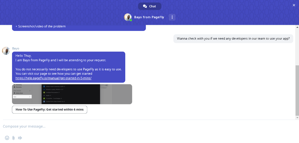 live chat 24/7 PageFly