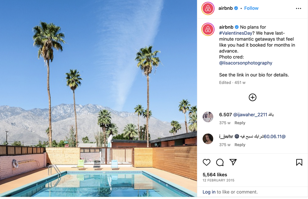 a screenshot of airbnb instagram post for valentine's day