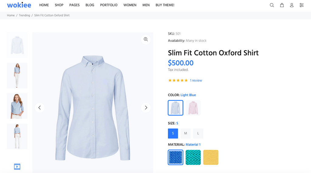 wokiee shopify theme color swatch feature