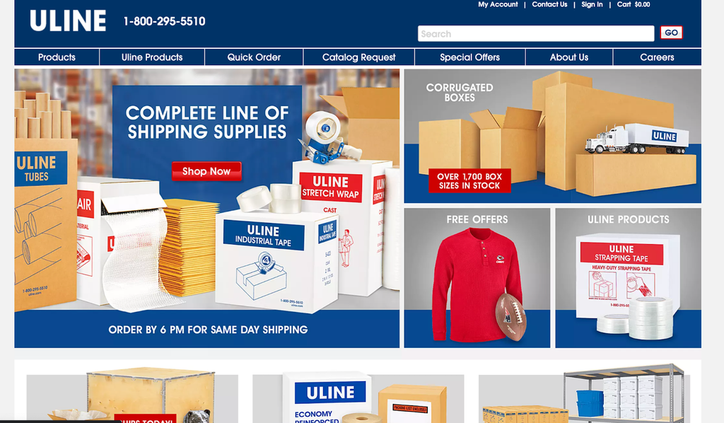 Uline is a leading supplier of packaging and shipping supplies